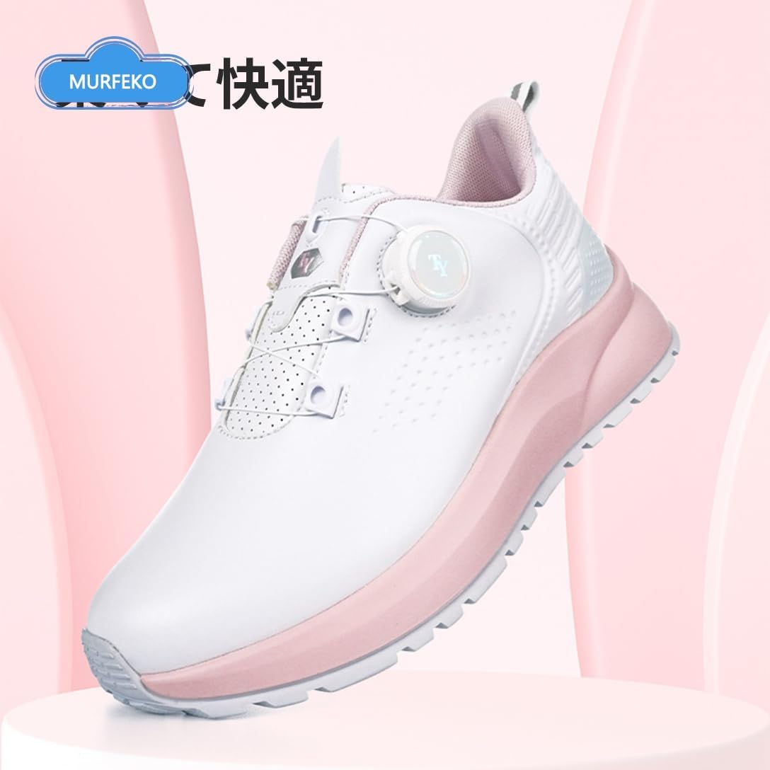 ホワイト/ピンク ゴルフシューズ(女性用)通気性と滑り止め ホワイト/ピンク ゴルフシューズ(女性用)通気性と滑り止め24cm